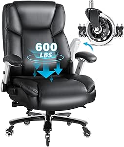 LEMBERI 600 lbs Big and Tall Office Chair, Ergonomic PU Leather Executive Office Desk Chair with Back Support, Heavy Duty Extra Wide Seat Thick Padded Chair (Black)