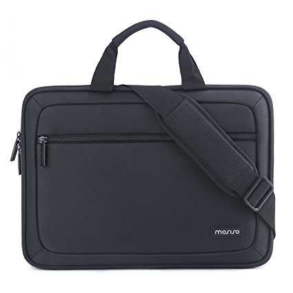 Mosiso EVA Laptop Shoulder Bag Business Briefcase for 13-13.3 Inch MacBook Pro, MacBook Air, Notebook Portable Multiuse Messenger Sleeve Unisex Shockproof Handbag with Back Belt for Trolly Case, Black