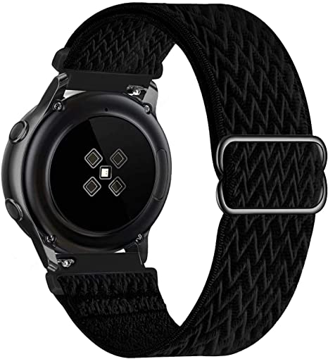 GBPOOT 20mm Nylon Watch Straps Compatible with Samsung Galaxy Watch 4/Watch 4 Classic Active 2(40mm/44mm)/Watch 3 41mm/Watch 42mm/Gear S2,Elastic Breathable Replacement bands,Black,20mm