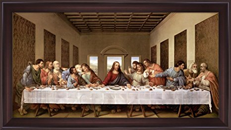 The Last Supper by Leonardo Da Vinci Framed Art Print Wall Picture, Wide Cherry Frame with Hanging Cleat, 44 x 25 inches