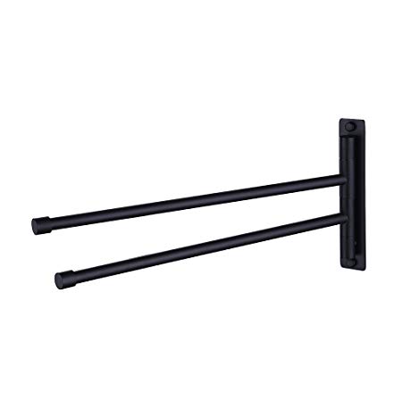 KES Bath Towel Holder Swing Out Towel Bar SUS 304 Stainless Steel Bathroom Hand Towel Rack 2-Bar Folding Arm Swivel Hanger Wall Mount Matte Black, A2102S2-BK