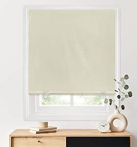 LazBlinds 100% Blackout Roller Shades, No Tools No Drill Cordless Blinds for Windows, Thermal Insulated UV Protection Privacy Window Shades for Bedroom (36''W x 72''H, Cream)