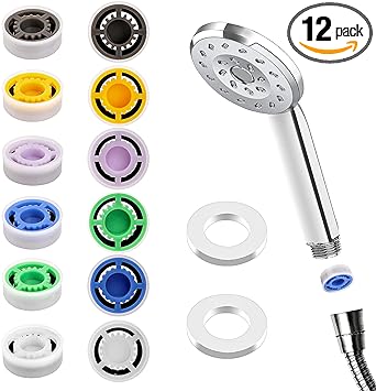 12pcs Shower Flow Reducer Limiter, Shower Head Flow Restrictor Water Saver Low Flow Water Pressure Water Saving Shower Head Adapter for Handheld Shower 1.2 1.5 1.8 2.0 2.5 3.0 GPM