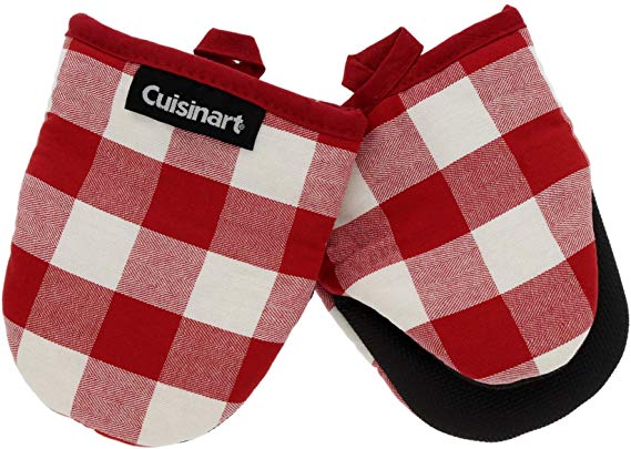 Cuisinart Neoprene Mini Oven Mitts, 2pk - Heat Resistant Oven Gloves Protect Hands and Surfaces with Non-Slip Grip and Hanging Loop-Ideal Set for Handling Hot Cookware - Buffalo Check, Red, Ivory