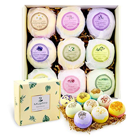 Miuphro Bath Bombs Gift Set, 9 Handmade Bath Fizzies Bomb for Bubble Bath Spa, Perfect for Relaxing, Moisturizing Dry Skin-Natural Essential Oil, Shea & Coco Butter