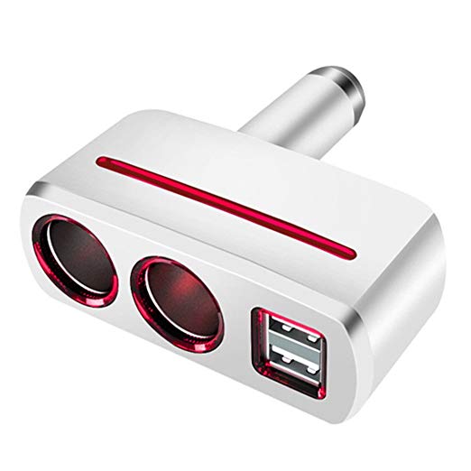Multi Socket Auto Car Cigarette Lighter Splitter Dual USB Car Charger Adapter with 2 Socket Cigarette Lighter Adapter for iPhoneX,XR,XS,11,11 Pro,Xs Max,8,7,iPad,Samsung Galaxy Note and More (White)