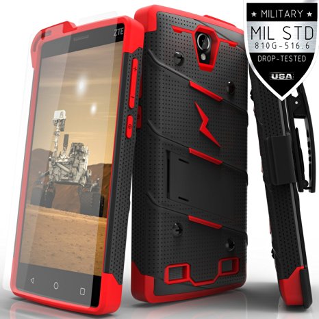 ZTE ZMAX 2 Z955L Z958 Case, Zizo® Bolt Cover [.33m 9H Tempered Glass Screen Protector] Included [Military Grade] Armor Case Kickstand Holster Clip