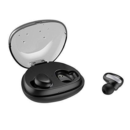 True Wireless Earbuds, ALWUP Wireless V4.2 Mini Dual Bluetooth Headphones aptX Stereo Hi-Fi Bluetooth Headsets Mega Bass Earphones with Mic and Charging Case (Black)