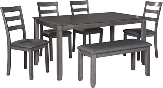 Signature Design by Ashley - Bridson Dining Table Set - 6 Piece Set - Contemporary Style - Gray