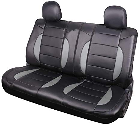 Leader Accessories Mustang Platimun Faux Leather Black/Grey Universal Rear Split Bench Seat Cover 40/60 50/50 for Cars Truck SUV with Headrest Cover