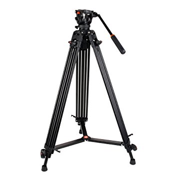 COMAN KX3636 Professional Video Tripod Heavy Duty Aluminum 74 Inch Twin Tubes with Q5 Fluid Head Max loading 13.2 LB for Pro DV Cameras Camcorders