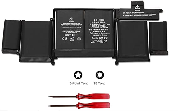 POWERWOO New Laptop Battery A1582 for 2015 MacBook Pro 13" ME864 ME865; A1493(2013 2014 Version) Battery for A1502 with 2 Screwdrivers [6600mAh/ 11.36V /74.9Wh]