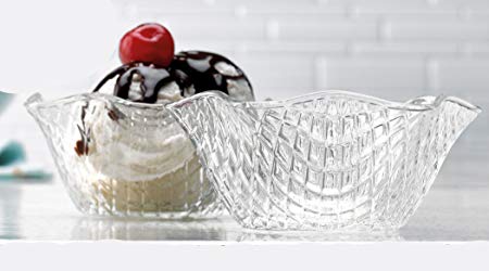 Palais Glassware Clear Glass 8 Ounce Dessert Ice Cream Bowls (Set of 4 Diamond Cut)
