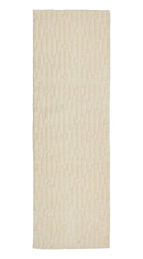 Rivet  Geometric Criss-Cross Woven Wool Runner, 2'6" x 8' Cream