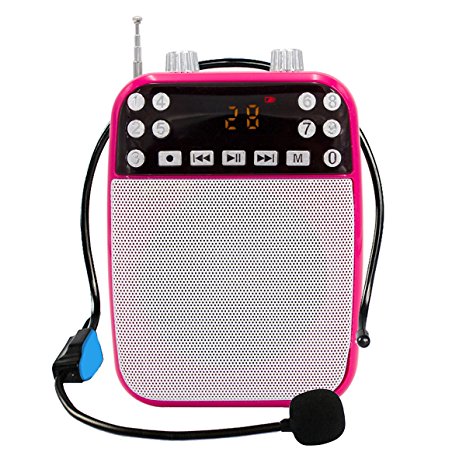 XIAOKOA Ultralight Portable Voice Amplifier With Wired Microphone, MP3 Player(SD TF Card/ Flash Drive), FM Radio For Teacher, Coach, Tour Guide, Salesman(F73 Pink)