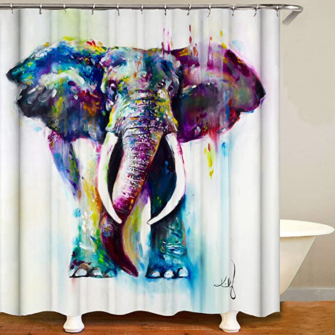 ilmobile Colorful Elephant Shower Curtain for Bathroom, Funny Animal Shower Curtain Set, Fabric Polyester Shower Curtain Decor with Hooks Waterproof 72x72 Inch (C7)