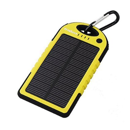 Trekbest Solar Charger Waterproof, Solar External Battery Pack, Dual USB Port 12000mAh Portable Solar Power Bank with Carabiner LED Lights for iPhone, iPad and Android Phones (Yellow)