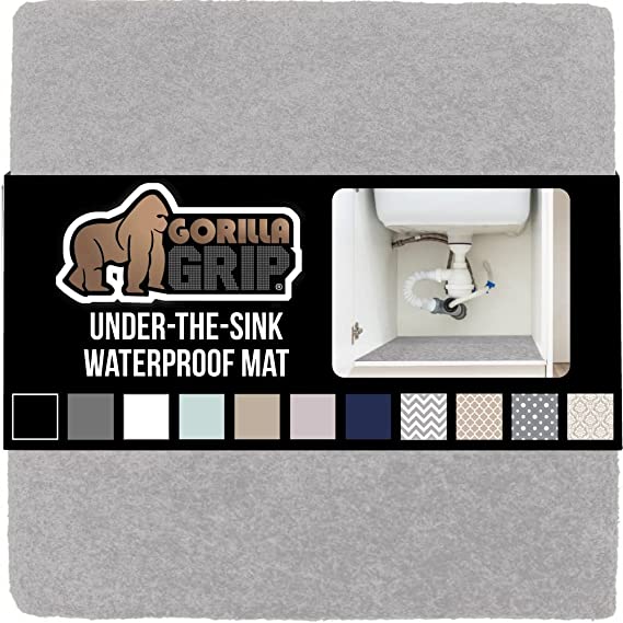 Gorilla Grip Quick Dry Waterproof Under Sink Mat Liner, 24x60, Slip Resistant, Non-Adhesive, Absorbent Mats for Below Sinks, Durable Shelf Liners to Protect Cabinets, Machine Washable, Light Gray