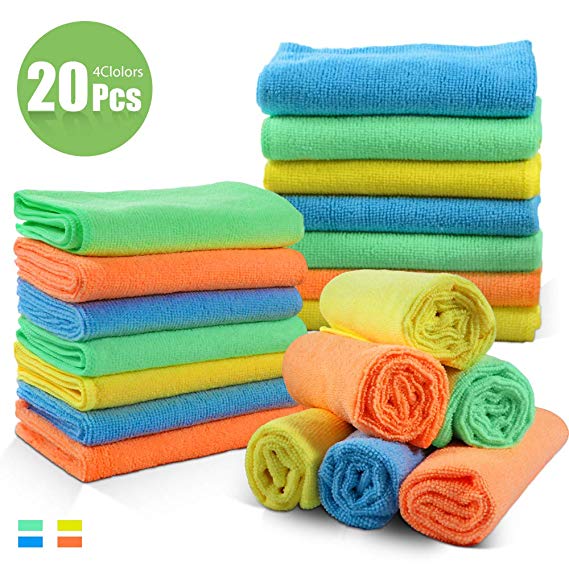 Microfiber Dust Cleaning Cloth 20Pcs/Pack 4 Colors 16 x 12.2 in Multifunctional Cleaning Rag for Kitchen, Car, Windows