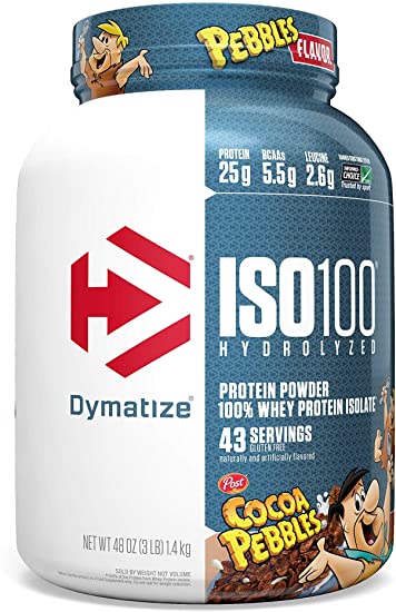 Dymatize ISO100 Hydrolyzed Protein Powder, 100% Whey Isolate Protein, 25g of Protein, 5.5g BCAAs, Gluten Free, Fast Absorbing, Easy Digesting, Cocoa Pebbles, 3 Pound