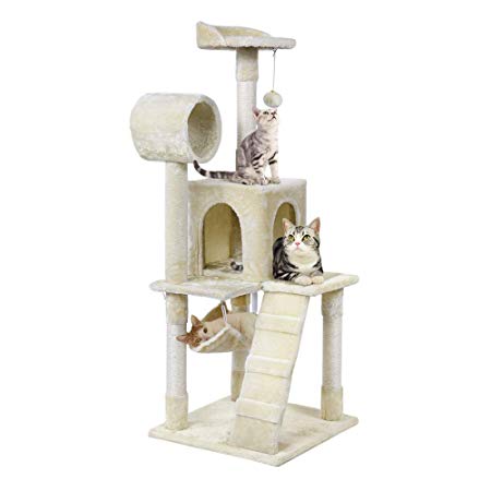 Yaheetech Cat Tree Tower Kitten Condo Scratching Post with Hammock Tunnel 51"