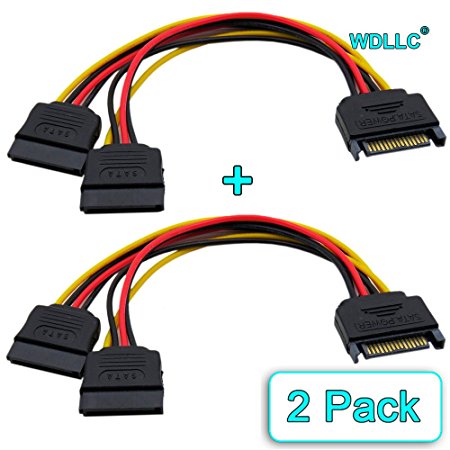 SATA ATA Power Y Splitter Cable Adapter 6-Inch M/F 15 Pin (2 Pack) - WDLLC