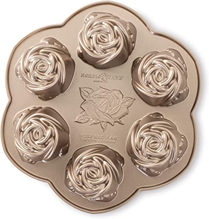 Nordic Ware Rose Bud Pan, 6 Cakelets, Toffee