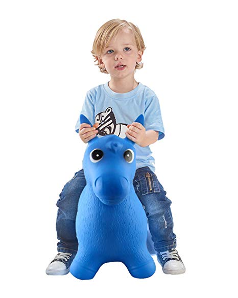Rubber Bouncy Horse for Toddlers, Red Bouncing Hopper Animals, Kids/Baby/Infant Riding Toys for Girl and Boy, Inflatable Farm Hopping/Hoppity Hop Balls (Blue)