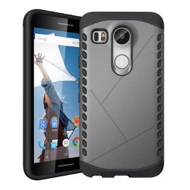 Google LG Nexus 5X Case, [Drop Protection] Dual Layer Hard PC Cover   TPU Silicone Hybrid [Shock-absorption] Bumper Protective Case (Armour Grey)