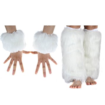 ECOSCO Faux Fur Wrist Cuffs Warmer Cover Furry Leg Warmer Costume Set