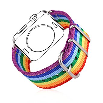 Rainbow Wristband for Apple Watch 42MM, Bandmax LGBT Watch Strap Comfortable Denim Fabric Replacement Band for Apple Watch Series 2/1 (Rainbow)