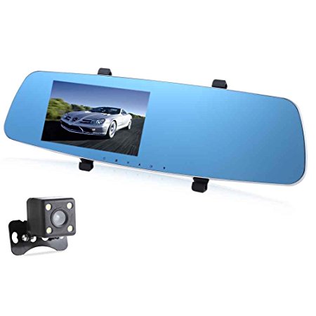 SunRise Dashboard Camera with 5 Inch Dual Lens Car Flash Video Crash Cam For DVR Rear-view Mirror Parking or Traveling with RH - 655 Full HD 1080P Vehicle Traveling Data Recorder