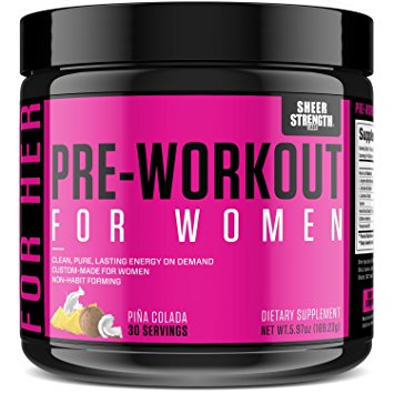 Premium Pre Workout for Women - Sustained Energy and Healthy Weight Loss - Non-GMO, Non-Habit-Forming - Nitric Oxide Booster Powder Supplement with L Arginine - Sheer Strength Labs, 30 Servings