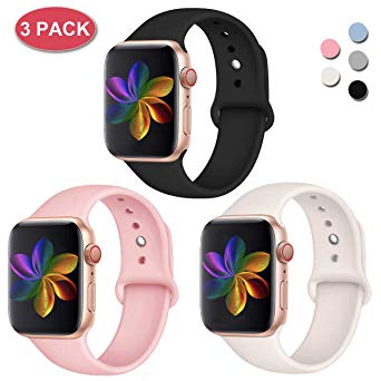 Sport Band Compatible with Apple Watch 38mm 40mm 42mm 44mm, Soft Silicone Sport Strap Replacement Bands for iWatch Apple Watch 4/3/2/1 S/M M/L