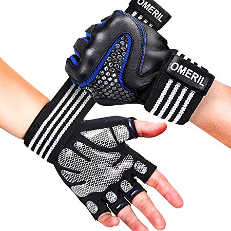Gym Gloves, OMERIL 5MM Padded Weight Lifting Gloves with Full Wrist Support, Breathable Lycra & Extra Grip Training Gloves for Fitness/Crossfit/Pull Up/Cycling(Men & Women)