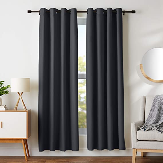 AmazonBasics Room Darkening Blackout Window Curtains with Grommets - 42" x 84", Black, 2 Panels