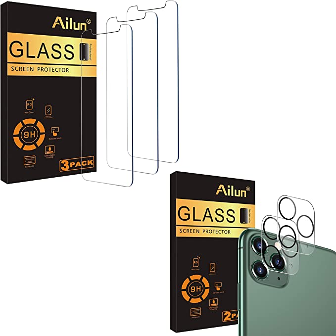 Ailun Screen Protector Compatible for iPhone 11 Pro Max/iPhone Xs Max 3 Pack 6.5 Inch 2019/2018 Release Tempered Glass and Ailun Lens Screen Protector Compatible for iPhone 11 Pro and 11 Pro Max