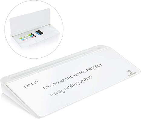 Small Glass Desktop Whiteboard Dry-Erase-Board - Computer Keyboard Stand White Board Surface Pad with Drawer, Desk Organizers with Accessories for Office, Home, School Supplies