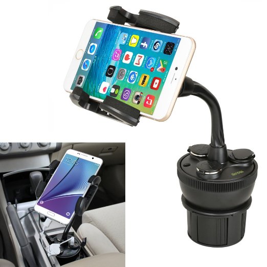 iKross Universal Car Cup Holder Mount with 3 Sockets and 2 USB charging port 21A - Black