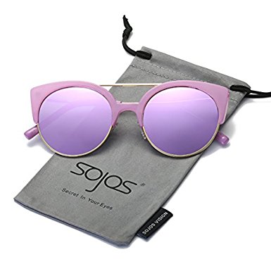 SojoS Womens Retro Vintage Half Metal Frame Cateye Sunglasses SJ2035