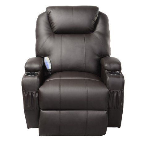 Tangkula Pu Leather Ergonomic Heated Massage Recliner Sofa Chair Deluxe Lounge Executive w/ Control (Brown)