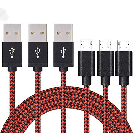 Micro USB Cable, DECVO 3Pack 6FT Nylon Braided High Speed 2.0 USB Durable Charging Cables Android Fast Charger Cord for Samsung, Nexus, LG, Motorola, Android Smartphones and More (Red Black)