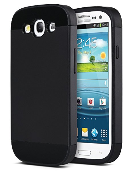 Galaxy S3 Case, S3 Case - ULAK 2in1 Hybrid Dual Layer Slim Fit Protective S3 Case Cover for Samsung Galaxy S3 I9300 With Rubber Bumper w/Card Storage(Black)