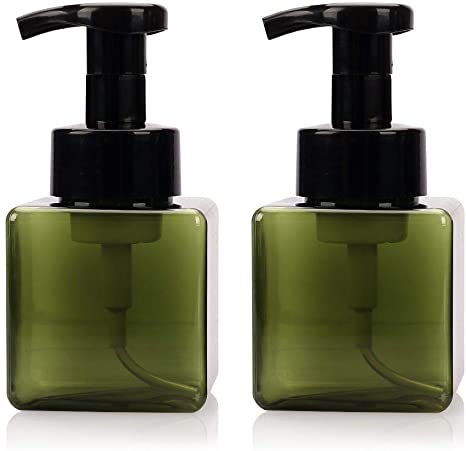 Viewnub 250ML Foaming Hand Soap Dispenser Foaming Pump Bottle with Plastic Tops Square,Pack of 2,Dark Green