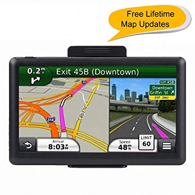Car GPS, 7 inches 8GB Navigation System for Cars Lifetime Map Updates Touch Screen Real Voice Turn-to-Turn Vehicle GPS Navigator