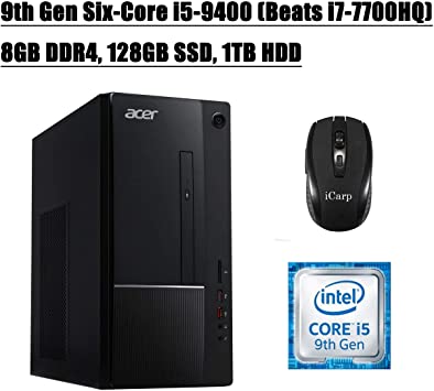 Newest 2020 Acer Aspire TC-865 Desktop Computer, 9th Gen Intel i5 Processor, Six-Core i5-9400 (Beats i7-7700HQ), 8GB DDR4 128GB SSD 1TB HDD, DVD HDMI USB-C WiFi BT 5.0 Win 10   iCarp Wireless Mouse