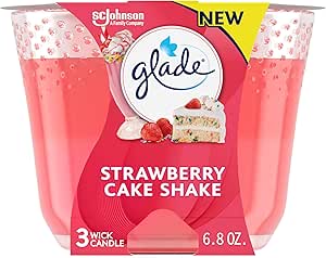 Glade Candle Strawberry Cake Shake, Fragrance Candle Infused with Essential Oils, Air Freshener Candle, 3-Wick Candle, 6.8 Oz