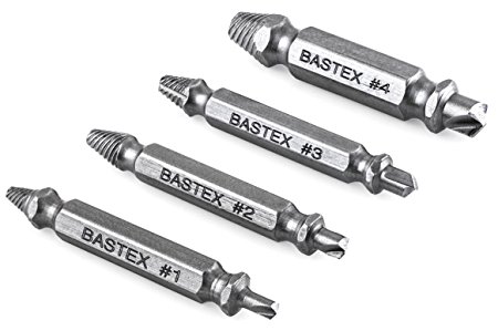 Screw Remover Set, Bastex Screw Remover and Extractor Set for Damaged and Stripped Screws and Bolts. Grab Damaged Fasteners Easily. Included 4 Different Sizes