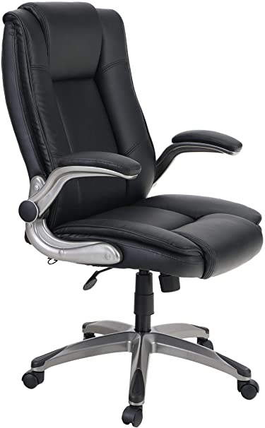 Sophia & William PU Leather Rocking Home Office Desk Chair High Back, Modern 360° Swivel Executive Computer Chair with Flip-up Armrests, Load Capacity: 300 lbs