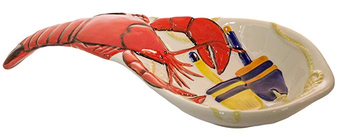 9.5 Inch Ceramic Spoon Rest with Lobster and Buoys Design